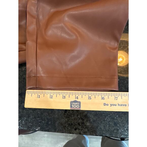 Ophelia Roe High Rise Straight Leg Faux Leather Brown Pants Women's Size 14 - Picture 8 of 9